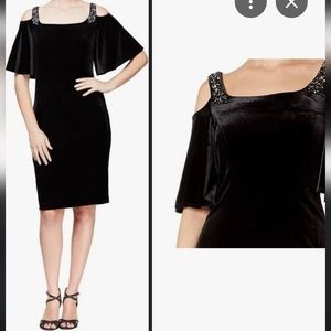 Alex Evenings Black Velvet Cocktail Dress with Beading, Size 6